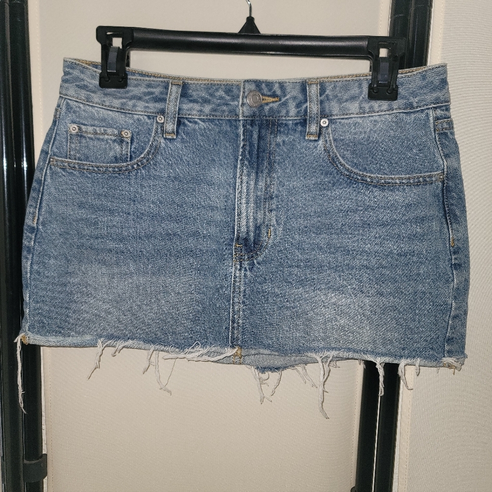 PacSun Frayed Hem Blue Denim Mini Skirt